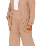 No Boundaries  Cardigan and Wide Leg Pants Set Beige Size XXXL Photo 0