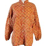 Mod’s Mahal Indian Cotton Block Print Retro 70s Button Down Shirt Size Large Orange Photo 6