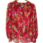 Chico's Georgette Blouse Fiesta Foliage Flame Scarlet size 1/Medium Red Floral Photo 0