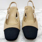 JustFab  Gracie Slingback Cap Toe Block Heels‎ Tan Beige Black 7.5 Photo 0