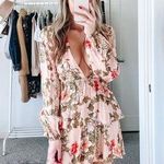 Majorelle Revolve Berkshire Light Pink Floral Satin Ruffle Mini Dress Photo 0