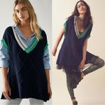 Free People  Oversized Preppy Kenzie Tunic Sweater Dress Vest Navy Size Small Photo 1
