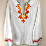 Trina Turk Peacock Embroidered Tunic 100% Cotton Sz Medium Lightweight V-neck Photo 0