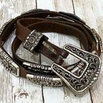 Justin Boots Justin Brown Leather Silver tone Flower Conch Western Belt Size 35 Photo 0