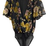 ASTR The Label Womens Body Suit Short Sleeve V Neck Floral Med Velvet Burnout Photo 2