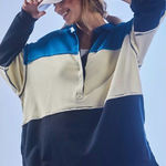 NWT FREE PEOPLE Freda Polo Tunic Pullover Shirt; Sweatshirt; oversized; small Blue Photo 0