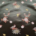 Vintage Black Floral Satin Floral Print Fringed Scarf Wrap Photo 1