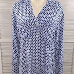 Just living  Linen Blend Long Sleeve Button Down Blue Geometric Print-Medium Photo 2