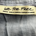 Free People We The Free Vacay Tank Top Faux Henley Raw Edges Slit Scoop Linen Blue Small Photo 2