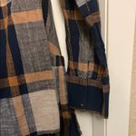 Free People  Blue and Brown Plaid Button Down Shirt with Ruffled Hem Photo 3