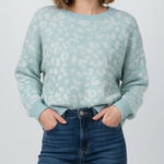 John + Jenn Mystic Blue Leopard Print Crew Neck Sweater Size S Photo 0