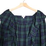 J.Crew Women's M Flannel Squareneck Ruffle Top in Green Navy Black Plaid Photo 4