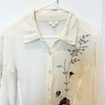 J Jill Womens Sheer Embroidered Floral Top Size Large Boho Fairy Flare Crinkle Photo 1
