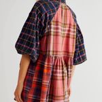 Free People moon bay mixed plaid top flannel balloon short sleeve grunge boho Photo 4