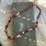 Vintage Japan Red Plastic Floral Beaded Necklace Photo 2