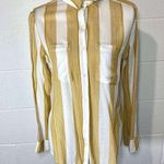 BP  Yellow & White Striped Button Down Blouse Photo 0