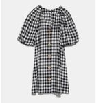 ZARA  Black and White Buffalo Plaid Gingham Puff Sleeve Dress Medium Photo 10
