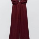 ZARA NWT LONG CROSSED BACK JUMPSUIT Chiffon Fabric Small Bloggers Fave Burgundy Photo 6