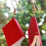 Book Earrings Dangle Reader Pages Burgundy Unique Original Student Gift Red Photo 0