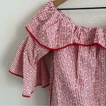 ZARA Basic Collection Striped Red White Floral Embroidery USA Small Photo 3