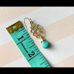 Gold tone faux turquoise fish hook earrings Photo 7