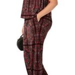 INC Glam Paisley Red Black Jumpsuit Stretchy Smocked Medium Photo 0