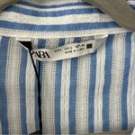ZARA  Blue White Striped Button Down Wide Sleeve V Neck Cotton Blouse L NWT Photo 3