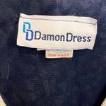 VTG 80s Lace Bow Tie Graphic Pattern Belted Dress SZ M Mad Men Doiley Unique Blue Size M Photo 8