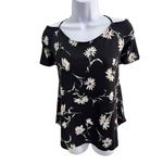Kaileigh  Valette Black‎ With White Daisy Print Cold Shoulder Top Size Medium Photo 1