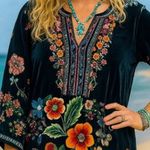 Johnny Was Mabel Silk Embroidered Tunic Dress XL Black Multicolor Floral Photo 6