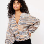 Loft  Space Dye Slouchy Vneck Cardigan Sweater Large Womens Cropped Photo 0