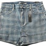 Tractr High Rise Plaid Denim Shorts 4/27 Blue Photo 0