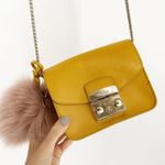 Furla Metropolis Small Crossbody Bag Chain Strap Leather Yellow with Fur Keyring Photo 2