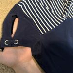 Karen Scott  Navy Blue Striped Blouse Tee Medium Photo 1
