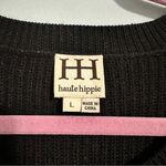 Haute Hippie 🦋 black tan fringe stripe wool sweater large Photo 4