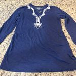 Lilly Pulitzer  Navy Long Sleeve Top with White Embroidery Photo 0