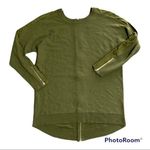 Kate & Mallory  Knit Long Sleeve Faux Suede Trim Zipper Back Hi-Lo Sweater Green Photo 0