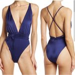 Maaji  Safari Plunge Reversible One-Piece Swimsuit Stripe/Solid, Blue New w/Tag Photo 2