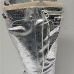 Womens Knee High Boots EU 43/12 Silver Metallic Croc Pointed Toe Coastal Cowgirl Photo 5