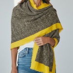 Tory Burch Leopard Print Wool Scarf Shawl Green Border Frayed Edge NWT Photo 0