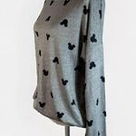 Disney knit Shirt Womens Medium Gray Black Mickey Mouse Tie Bottom Long Sleeve Photo 1