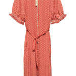 Max Studio  Women's‎ Large Red Floral Print Maxi Midi Shirt Dress Collared Belted Photo 0