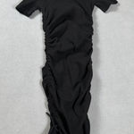 ZARA  Woman Ruched Bodycon Midi Dress S Black Short Sleeve T Shirt Style Stretch Photo 0