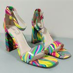 Rouge Helium Pink Yellow Green Neon Groovy Trippy Swirl Peep-Toe Open-Toe Heels Sandals Pumps Shoes Size 8.5 🌈🍄 Photo 0