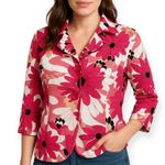 Rafaella Vibrant Pink Floral Button-Front 3/4 Sleeves Jacket Top (1079) Photo 0