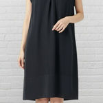 Eileen Fisher Dress Size L 100% Silk Black Shift Cap Sleeve V-Neck Photo 0