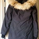 Aritzia Coat Haven Heathered Fabric Parka Goose Down Hooded Fur Dark Gray XS GUC Photo 1