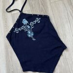 Y2K Halter Tank Top studded rose handkerchief womens Navy Blue (medium) dark vtg Photo 0