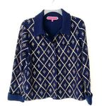 Manoush French Designer Navy Blue Gold Sequin Knit Sweater Jacket Blazer large Photo 0
