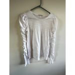 We The Free  Women Small‎ T-Shirt White Ruffled Long Sleeve Knit Crew Neck Cotton Photo 2
